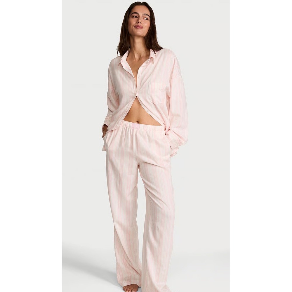 Victoria's Secret Pale Pink Striped Cotton Pajama Set